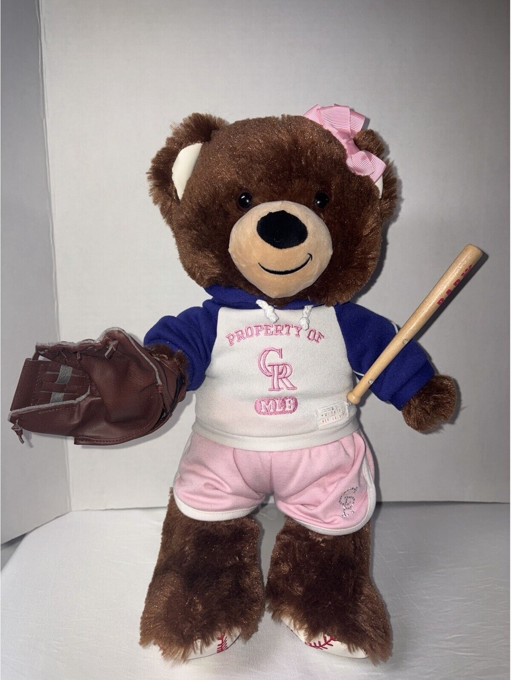 Build-A-Bear Baseball Ears & Feet W/ MLB Colorado Rockies Outfit Glove & Bat